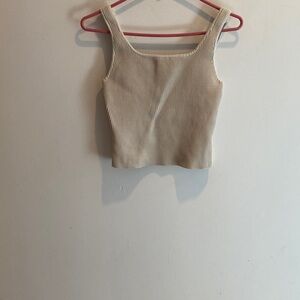 BABATON ARITZIA Ribbed Square-Neck Crop Tank - Light Beige